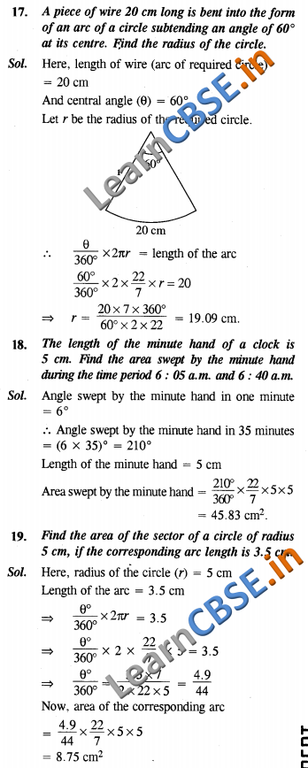  CBSE Class 10 Areas Related to Circles Solutions NCERT Exemplar Solutions SAQ 01 