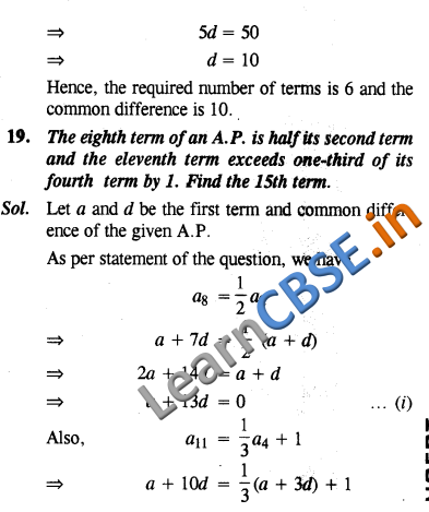  CBSE Exemplar Solutions Class 10 Maths Arithmetic Progressions SAQ 3 Marks 