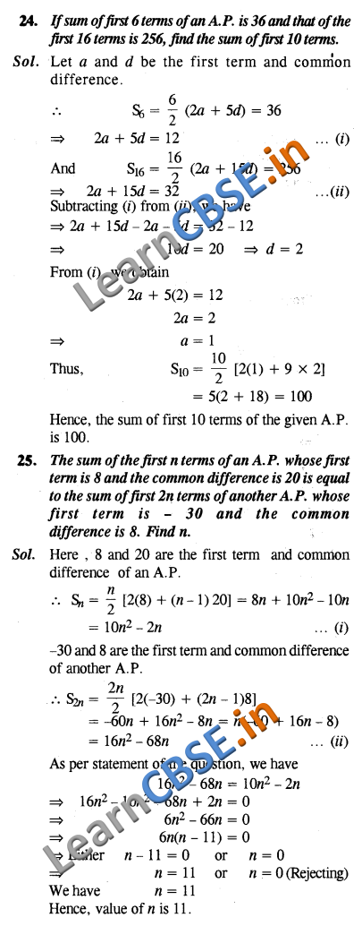  NCERT Exemplar Solutions Class 10 Maths Arithmetic Progressions Short Answer Type Questions And Answers 3 Marks 