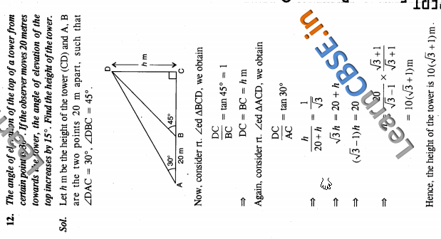  NCERT Exemplar Solutions Class 10 Some Applications Of Trigonometry Long Answer Type Questions 