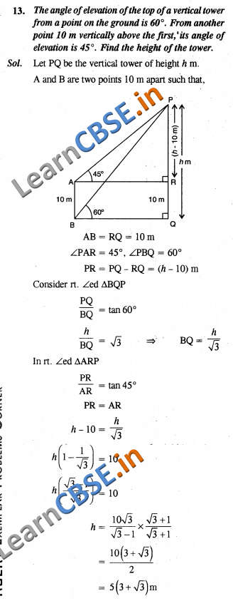  NCERT Exemplar Solutions Class 10 Some Applications Of Trigonometry Long Answer Type Questions 01 