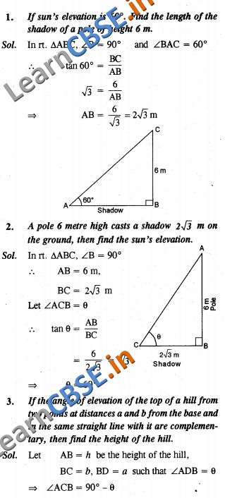  NCERT Exemplar Solutions Class 10 Maths Some Applications Of Trigonometry VSAQ 