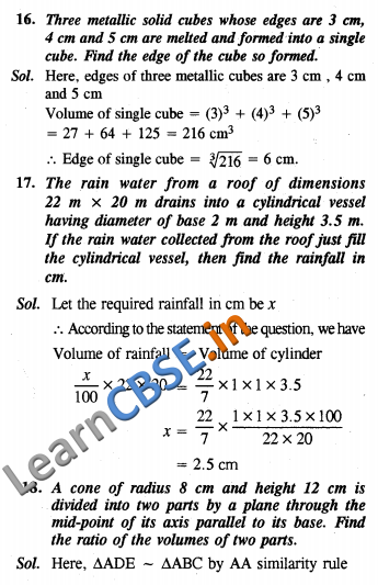  NCERT Exemplar Solutions CBSE Class 10 Maths Surface Areas and Volumes SAQ 