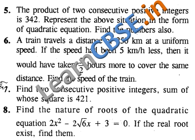  NCERT Quadratic Equations CBSE Class 10 Maths HOTS 