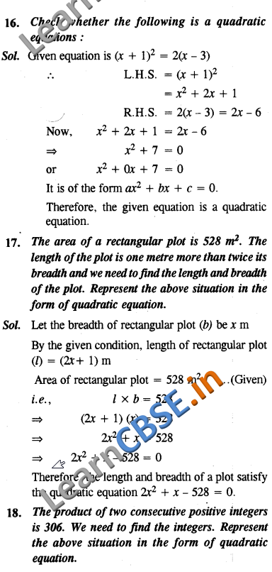  Quadratic Equations NCERT Solutions Class 10 Maths SAQ 2 Marks 01 