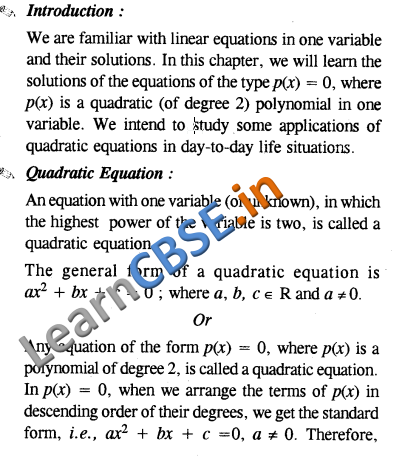  Quadratic Equations Notes CBSE Class 10 Maths 