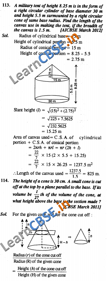  CBSE Class 10 Surface Areas and Volumes Solutions LAQ 