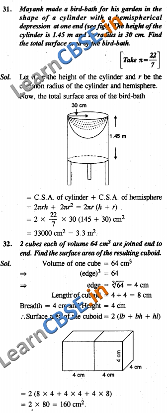 Surface Areas and Volumes NCERT Solutions For Class 10 Maths SAQ 2 Marks 