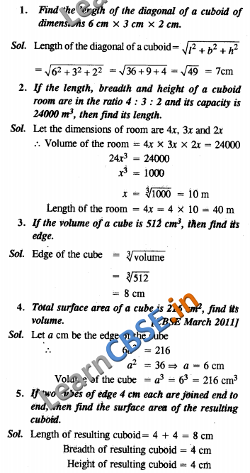 CBSE Class 10 Surface Areas and Volumes Solutions VSAQ 