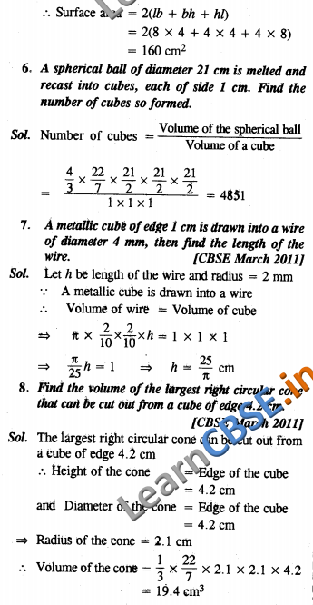 CBSE Class 10 Surface Areas and Volumes Solutions VSAQ 01 