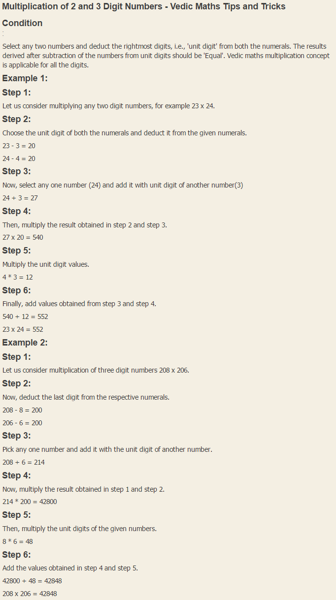 Vedic Maths Tips - Multiplication of 2 and 3 Digit Numbers